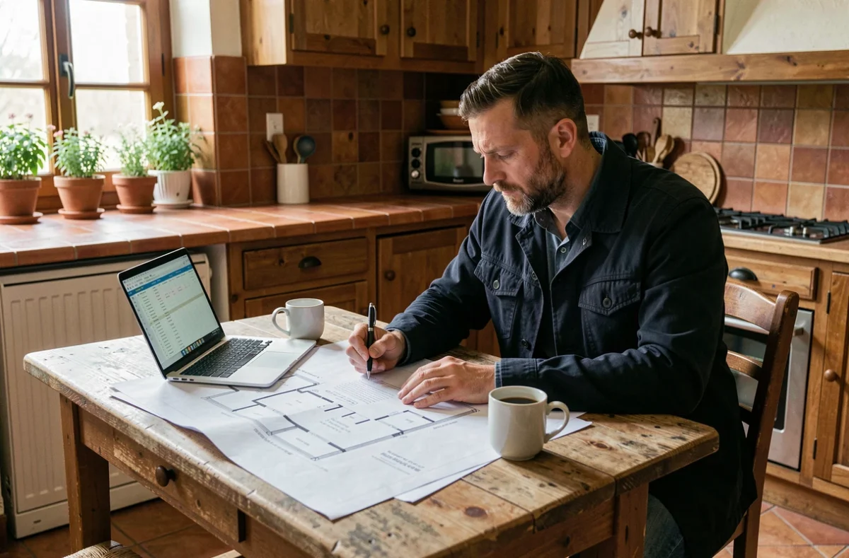Responsable de repérage cinématographique calculant un tarif de location de propriété pour tournage professionnel