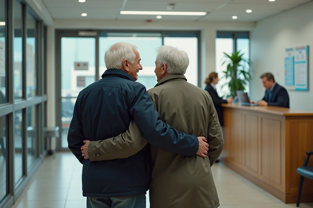 Couple âgé discutant avec un agent administratif au bureau