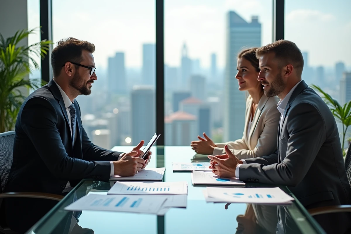 Couple consultant un conseiller immobilier pour comprendre l'IDR avant un investissement locatif