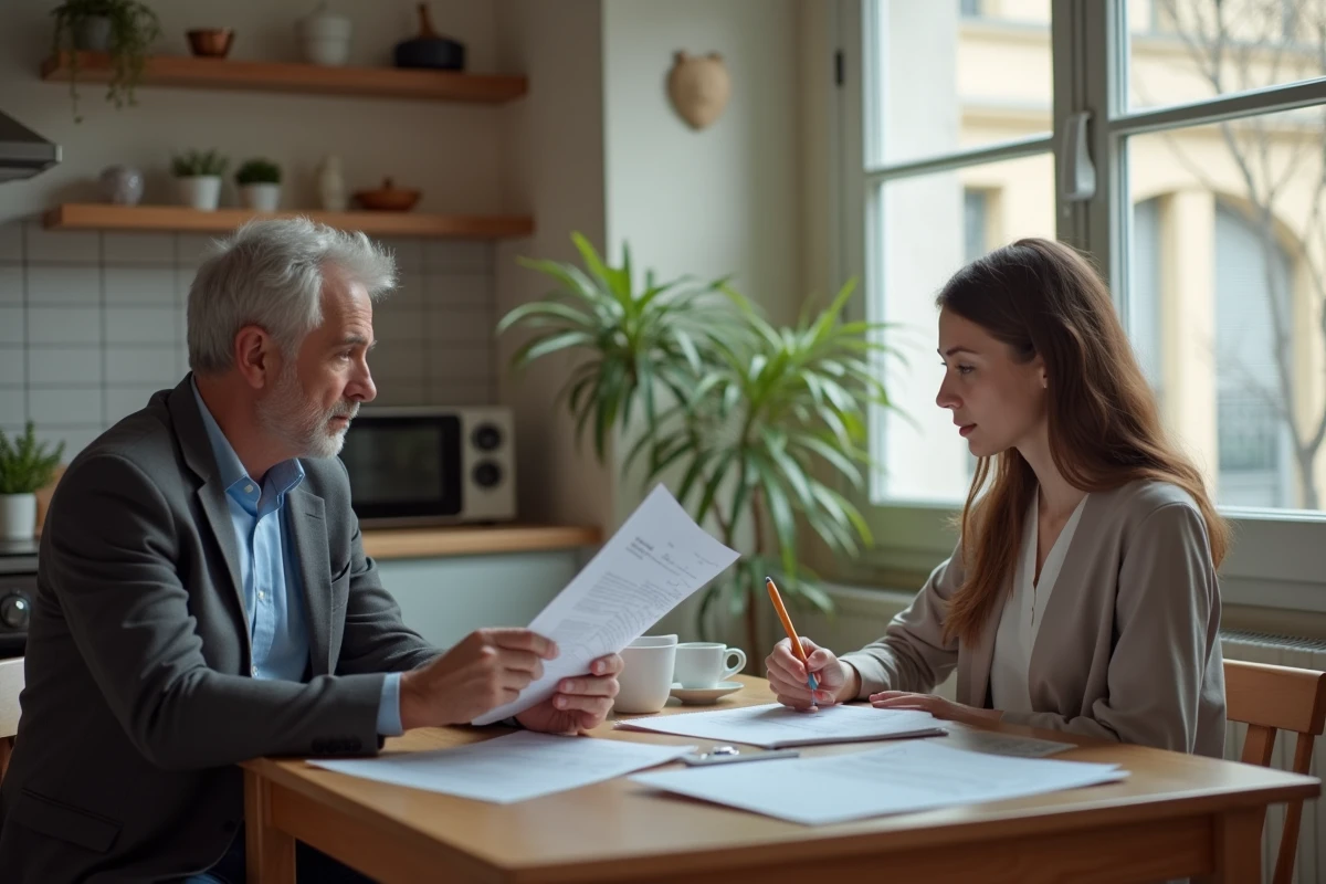 Homme et fille discutant de deductions locatives à la cuisine