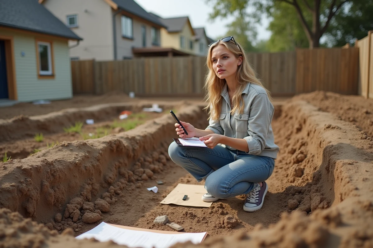 Jeune femme planifiant un chantier de fondation