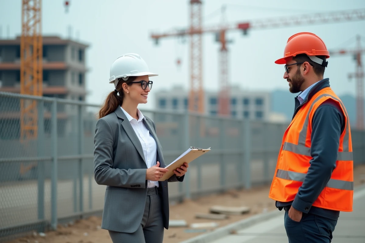 Jeune femme professionnelle discutant sur un chantier