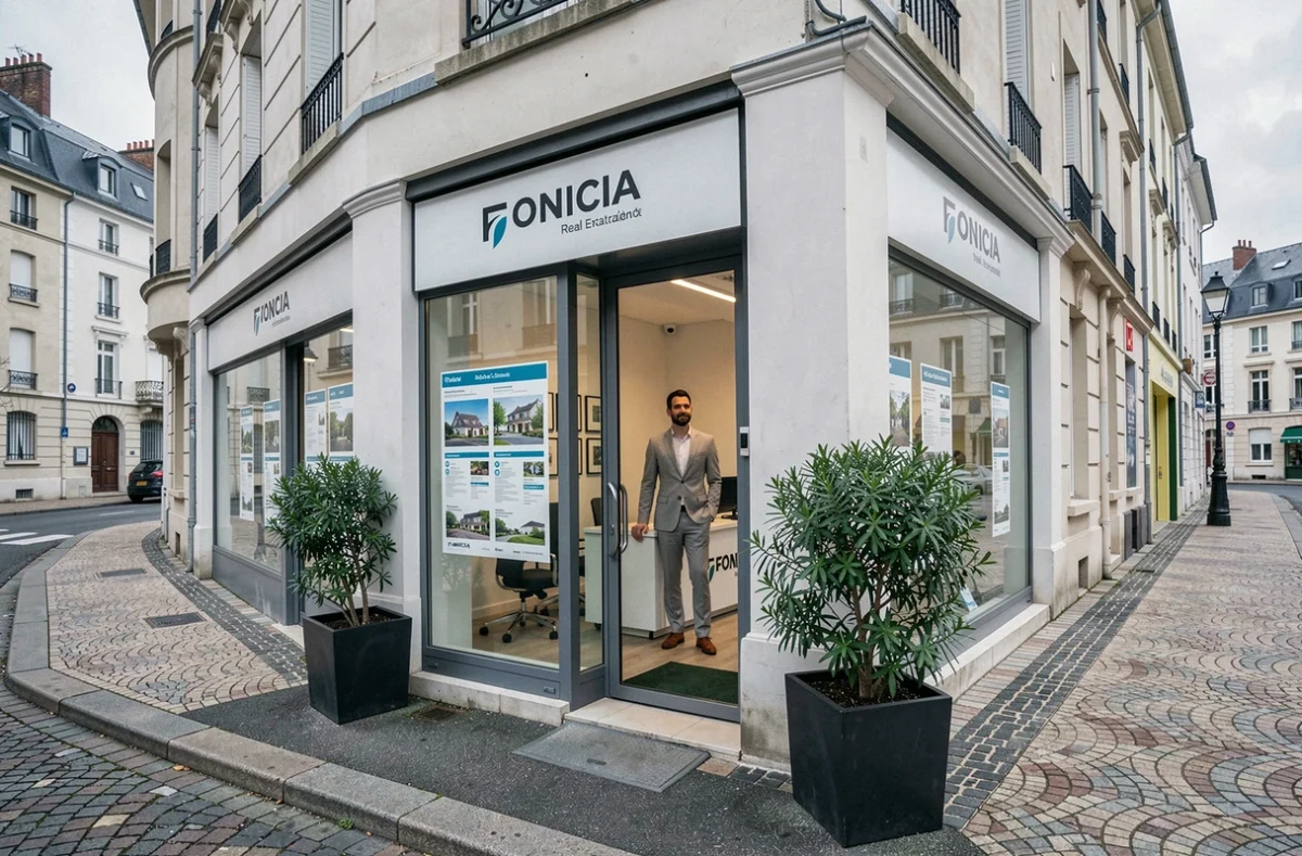 Agence Foncia Transaction à Ermont, vitrine avec annonces immobilières et agent visible à l'intérieur