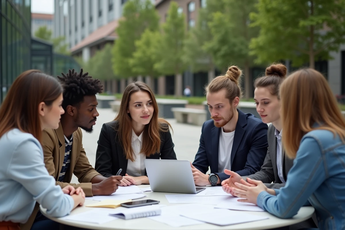 Groupe de jeunes en discussion en plein air