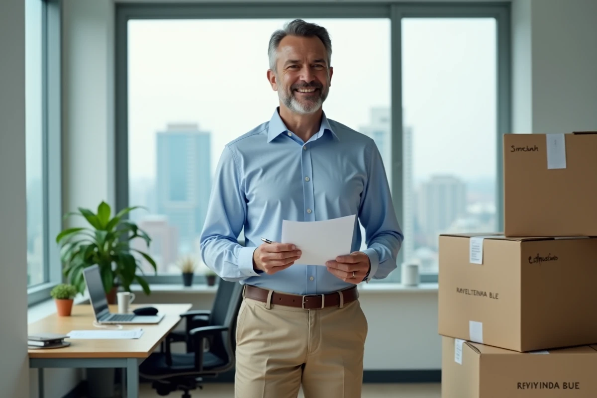 Homme au bureau tenant un formulaire de remboursement