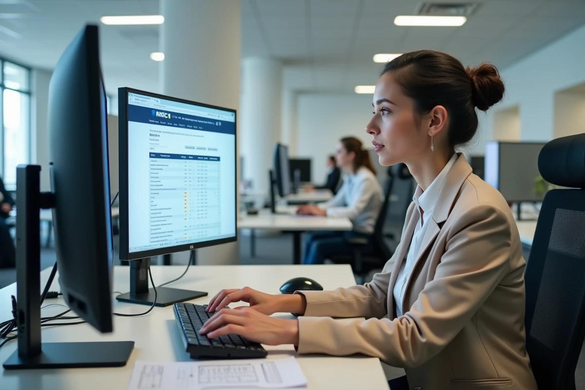 Administratrice saisissant les données d'immatriculation RNIC sur ordinateur