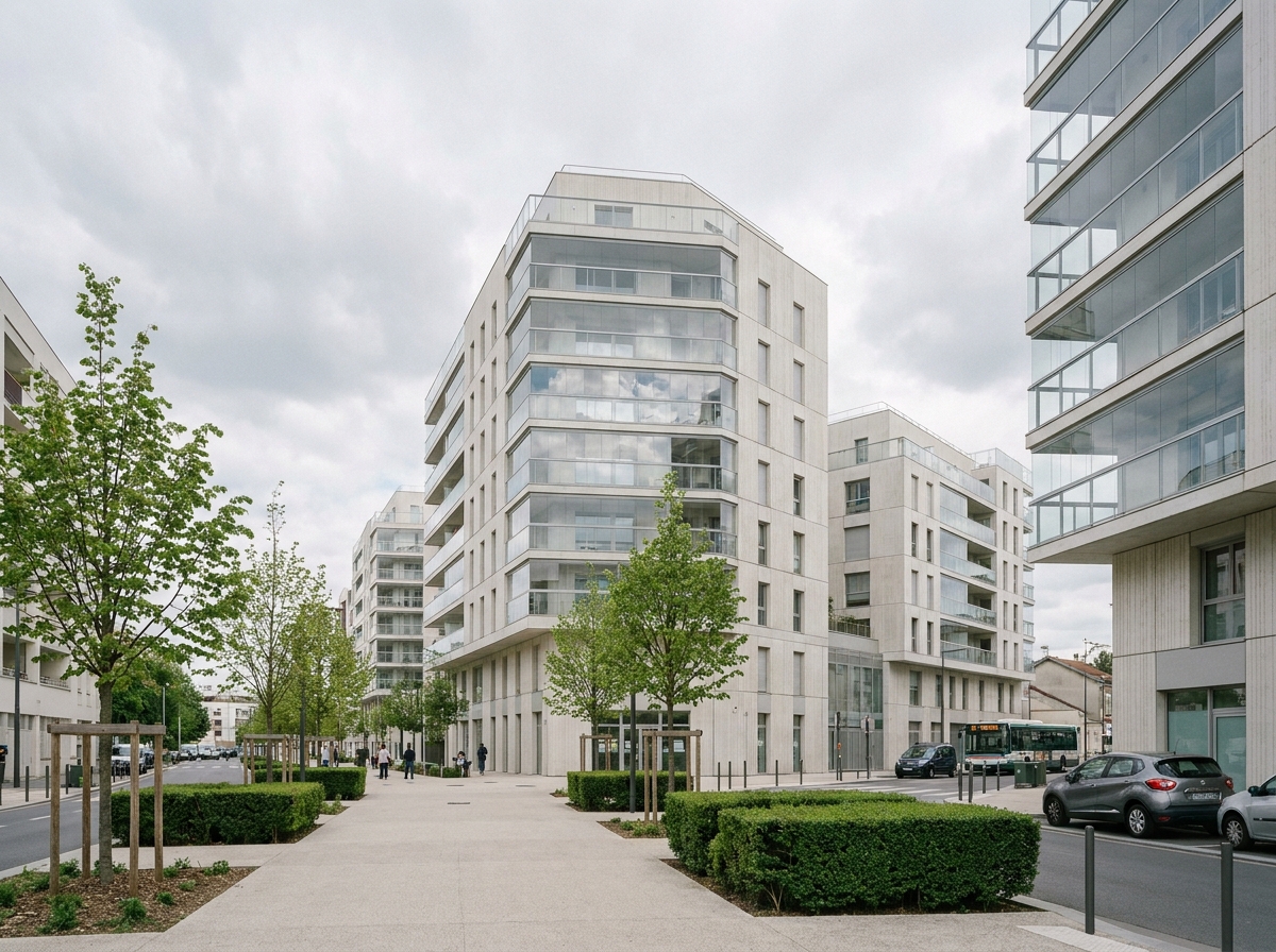 Immeuble neuf en construction à Nanterre avec architecture moderne et balcons vitrés en 2026