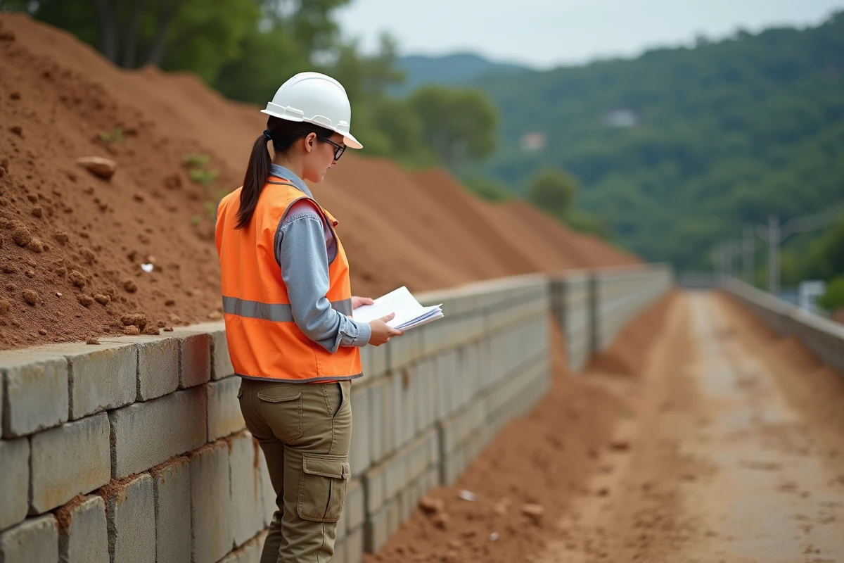 Ingénieure civile vérifiant un site en plein air