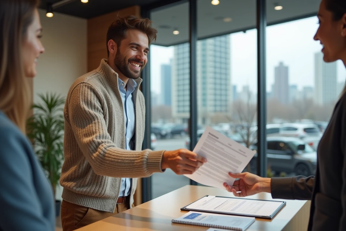 Jeune homme remettant un certificat d