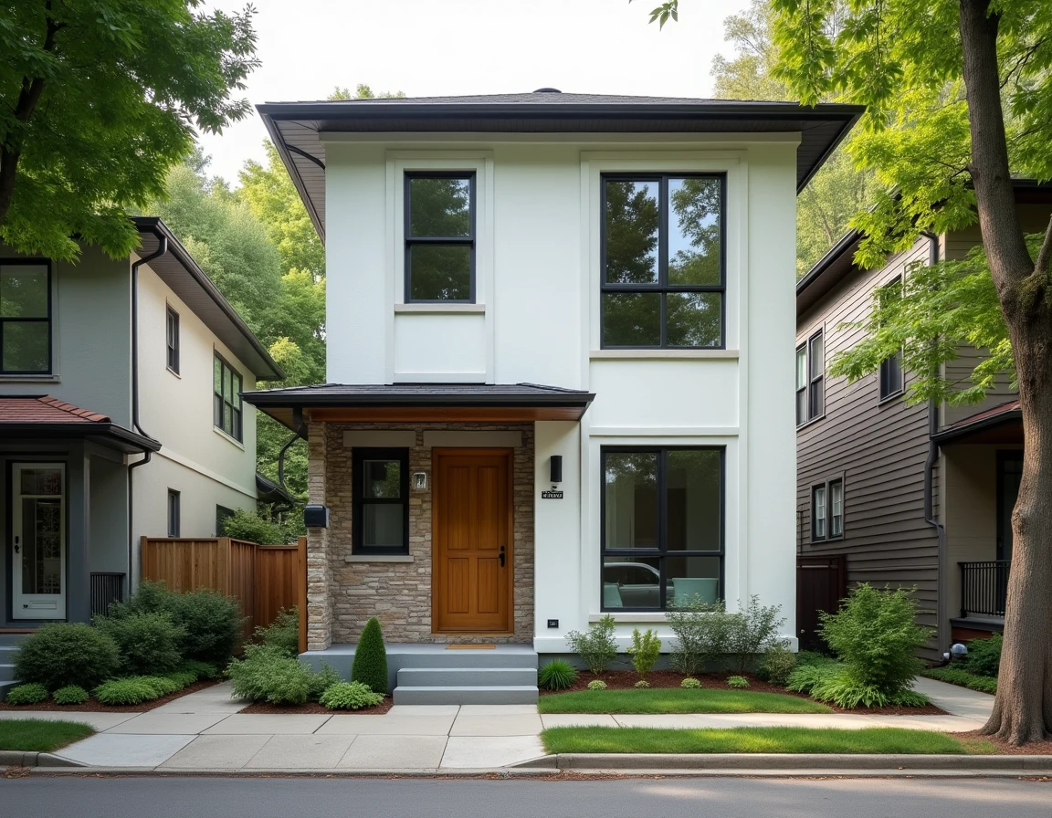 Maison anciennement abandonnée rénovée et mise en location dans un quartier résidentiel