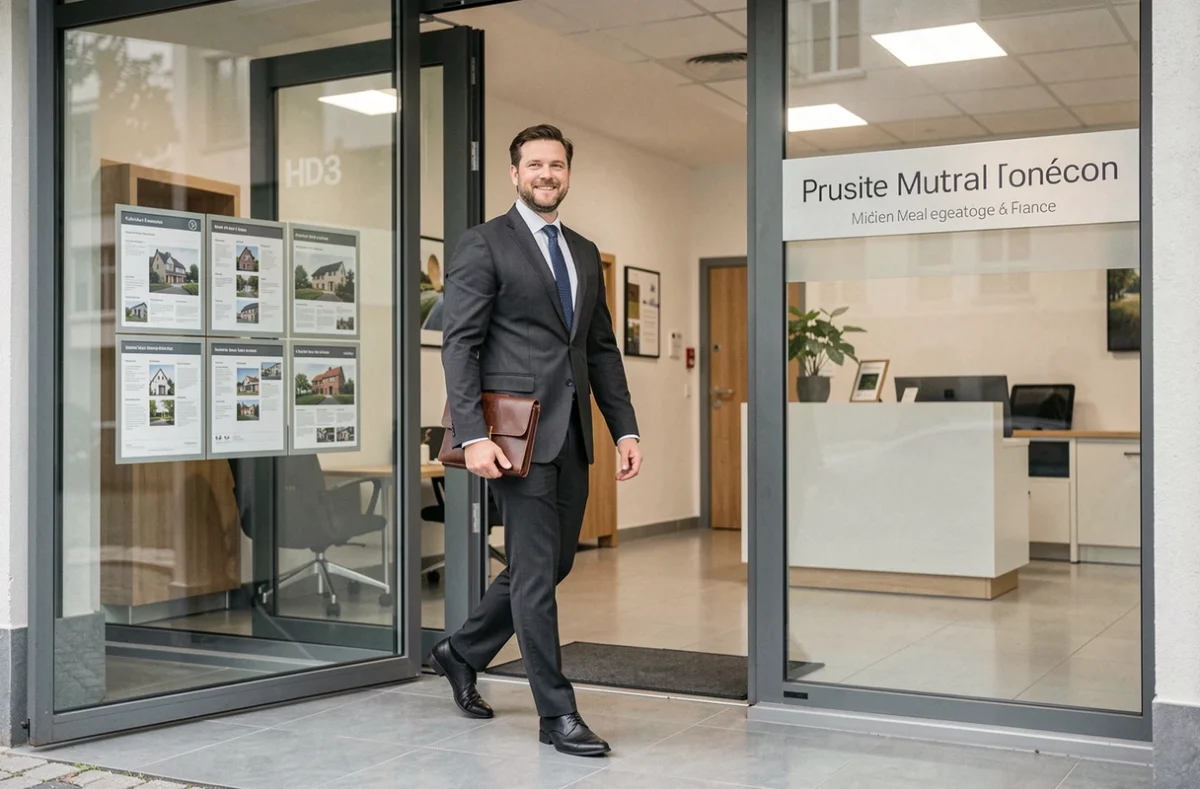 Consultant de l'agence Neyrat Immobilier entrant dans les locaux professionnels de l'agence en Saône-et-Loire
