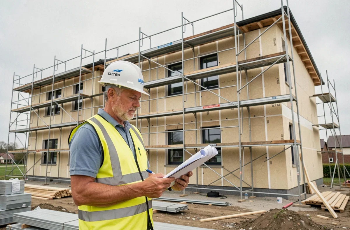 Chef de projet Promiste supervisant un chantier de rénovation énergétique de façade