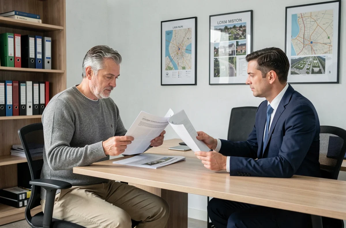 Homme en rendez-vous avec un agent immobilier à Lyon pour éviter les erreurs lors d'une location avec terhexagone-immo.fr