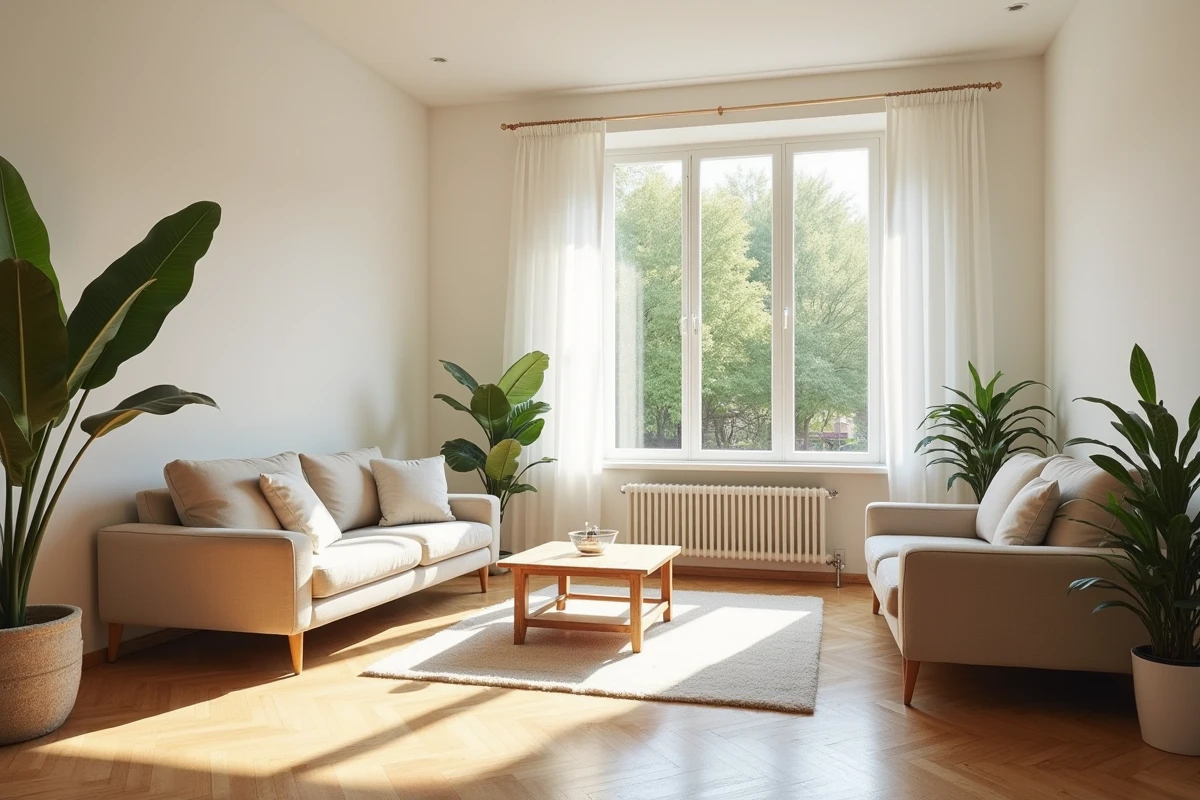 Salon bien rangé d'une maison en vente dans l'Oise, intérieur propre et neutre pour visite immobilière