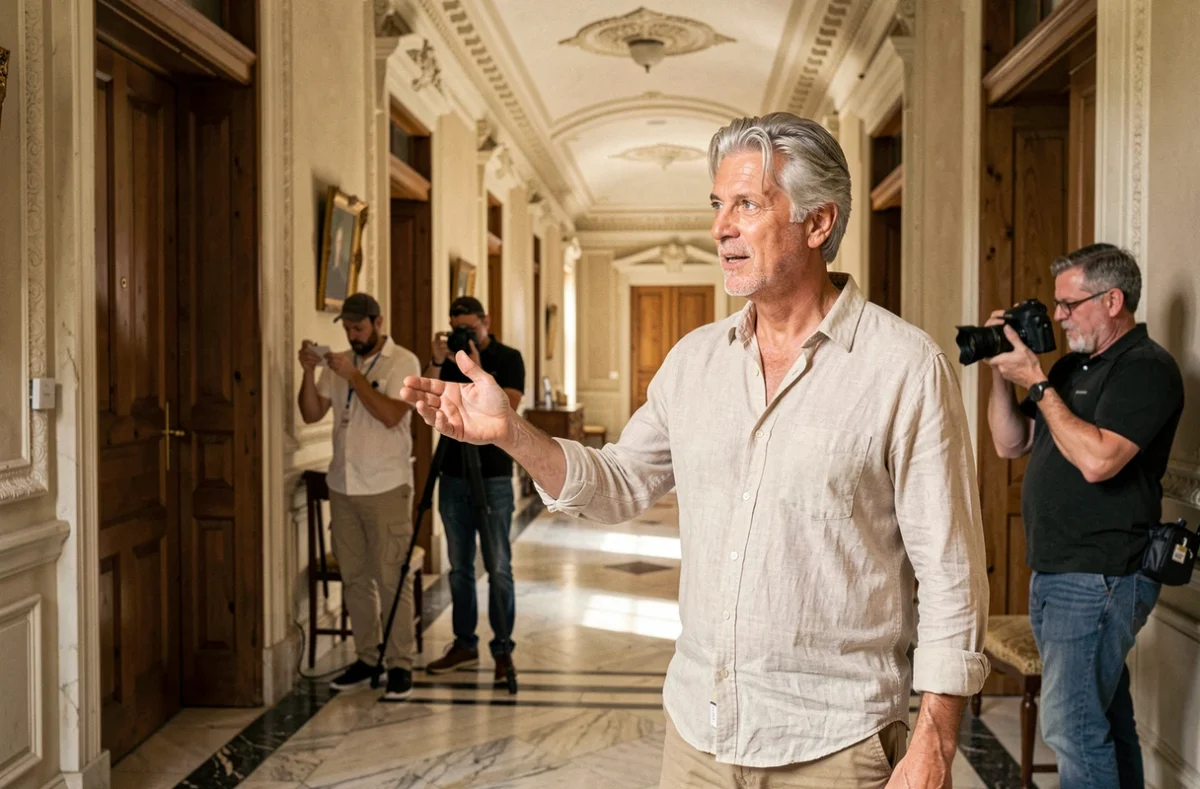 Propriétaire présentant une demeure historique à une équipe de cinéma pour une location de tournage rentable