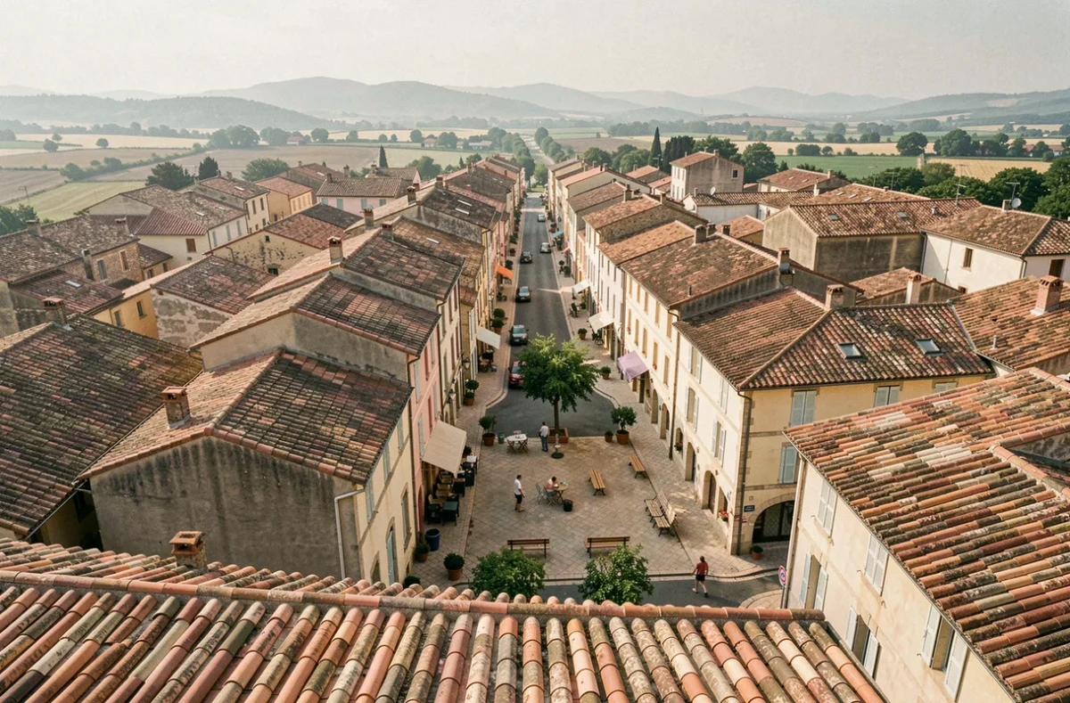 Vue en hauteur d'un quartier d'Alès dans le Gard, illustrant la densité urbaine et le contexte géographique de la ville